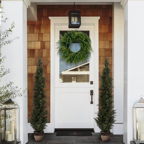26 Inch Faux Norfolk Pine Wreath with Prelit Christmas Lights - Real Touch Decor