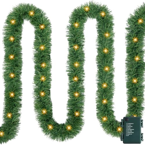 Christmas Garland with Lights 19.7 Ft Warm White LED, 1 Pack