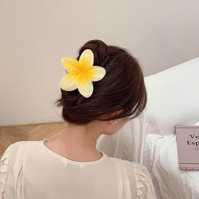 Creamy Yellow Plumeria Flower Hair Claw Clip for Thick Hair