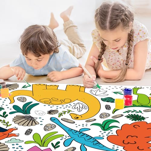 Dinosaur Giant Coloring Poster Tablecloth for Kids - 72" x 30"
