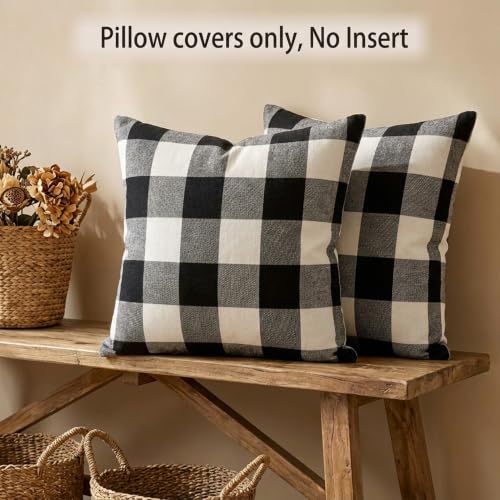 Hexagram Black and White Buffalo Check Throw Pillow Covers - Set of 2, 18x18