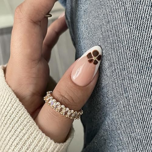 Brown French Tip Almond Press on Nails 3D Coffee Bean False Nails