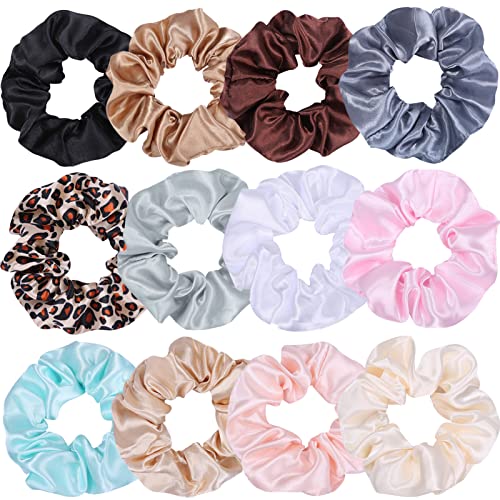 JOACHIO 12-Piece Satin Hair Scrunchies Soft Elastic Hair Ties Set