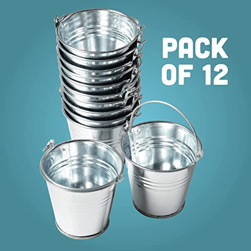 Mini Metal Buckets with Handles, 2.5-Inch Party Favors (Pack of 12)