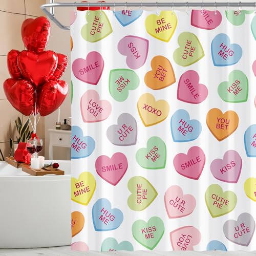 Pastel Valentines Shower Curtain - Colorful Heart Design, 71x71 Inch