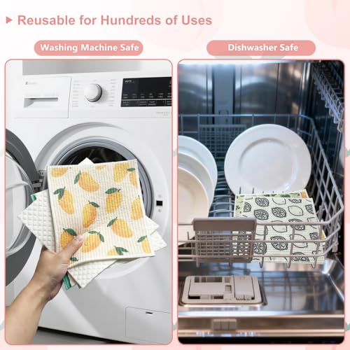 Super Absorbent Swedish Dishcloths 6-Pack - Biodegradable Kitchen Towels with Fruit Prints