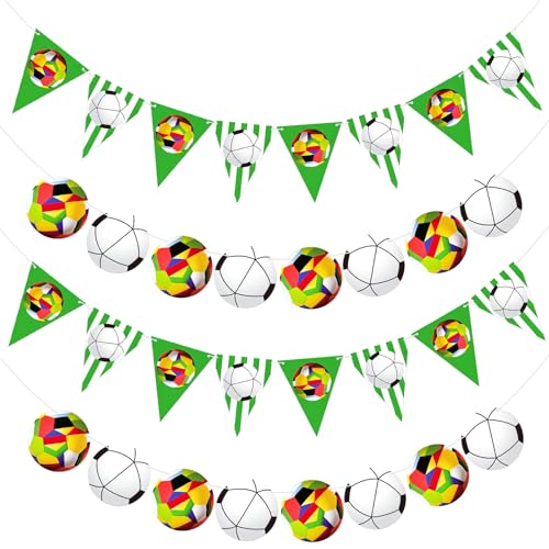 Zonon 4-Piece Football Soccer Banner & Garland Set for Sports Parties
