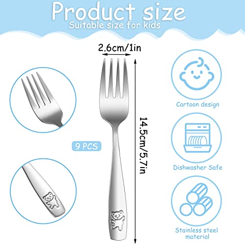 Pimoys Toddler Stainless Steel Forks 9-Pack - Safe Kids Silverware with Bear Design