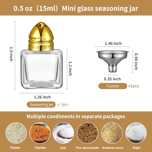 Mini Glass Salt and Pepper Shakers Set with Gold Tops - 0.5 oz