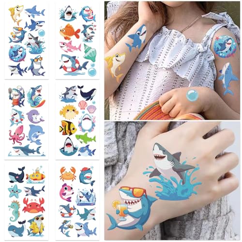 Shark Temporary Tattoos for Kids - 20 Sheets Ocean Sea Animal Party Favors