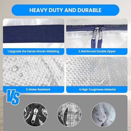 Simple Deluxe 6 Pack Heavy Duty Moving Bags with Reinforced Zippers & Comfortable Handles, Extra Large Foldable Storage Totes for Clothes, College Dorm, White