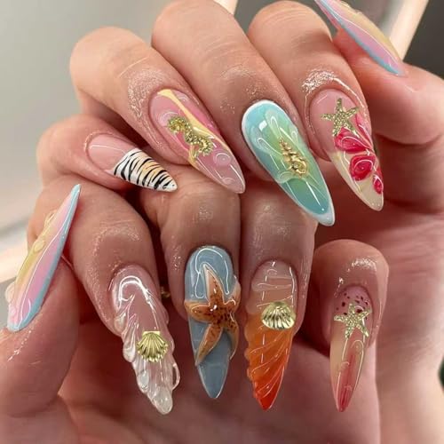 Gold Seashell & Starfish Nail Charms - 3D Ocean Alloy Decor for Summer Manicure