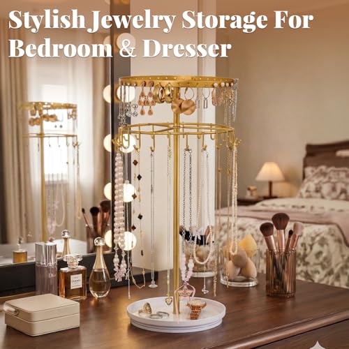 LANDNEOO 360° Rotating Jewelry Organizer - 3-Tier Holder for 80 Pcs
