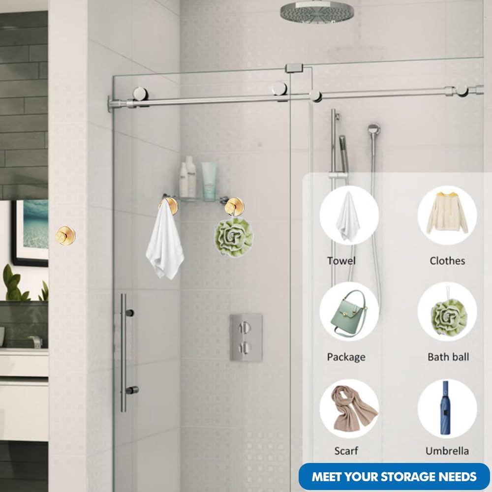 Metal Suction Cup Hooks - No-Drill Shower & Wreath Hangers | 2 Pack in Elegant Gold