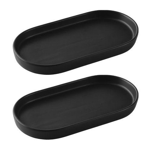 2 Pack Matte Black Round Soap Dispenser Tray - 8'' Ceramic Vanity Tray & Organizer Plate Set, Bathroom & Kitchen Countertop Decor for Soap Dispenser, Jewelry, Cosmetics, Sink