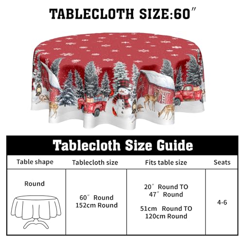 Kawani Christmas Snowman Red Round Tablecloth 60 Inch Holiday Decor