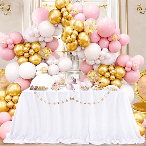 White Wedding Tablecloth 90x90 Inch Sequin Fabric Sparkle Party Decor - QueenDream