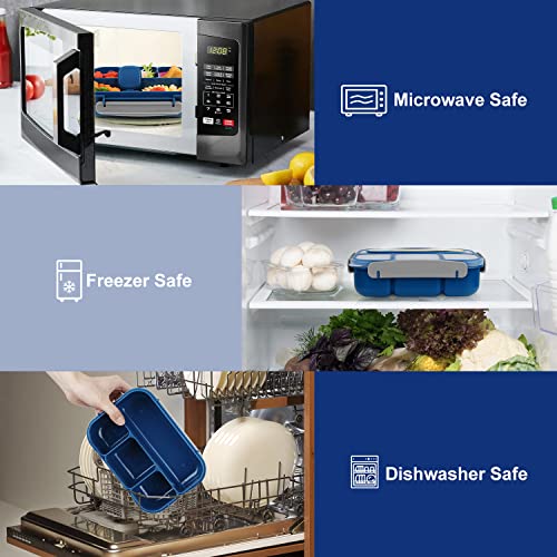 MaMix 1300ML 4-Compartment Bento Lunch Box - Leak-Proof Blue Container