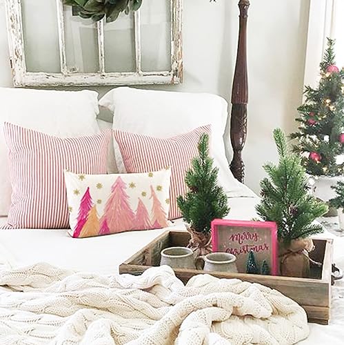 Pink Christmas Tree Pillow Cover 12x20 Snowflake Holiday Decor - Pack of 1