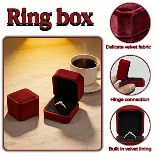 Burgundy Velvet Ring Box Set of 2 - Elegant Jewelry Organizer