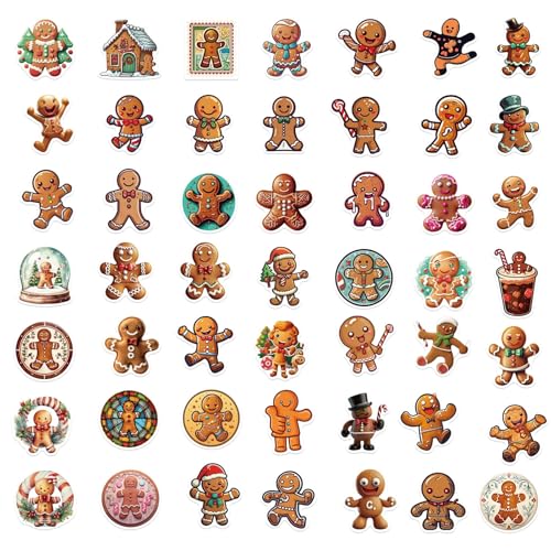 50 Pcs Gingerbread Man Stickers Waterproof Vinyl Holiday Christmas Decals