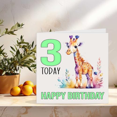 Watercolour Giraffe 3rd Birthday Card for Kids - 145mm