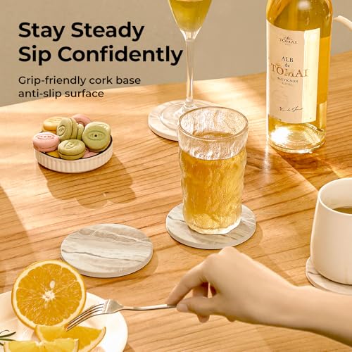 LIFVER Marble Ceramic Coasters Set of 4 with Holder - Absorbent & Stylish
