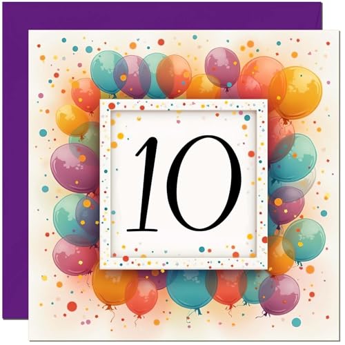 Purple Fox 10th Birthday Card for Kids Balloon Design