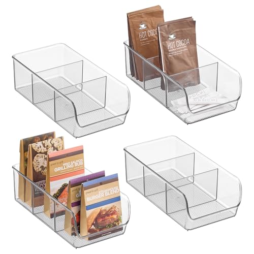 iDesign Linus Stackable 3-Section Divided Storage Bin, Clear (Set of 4)