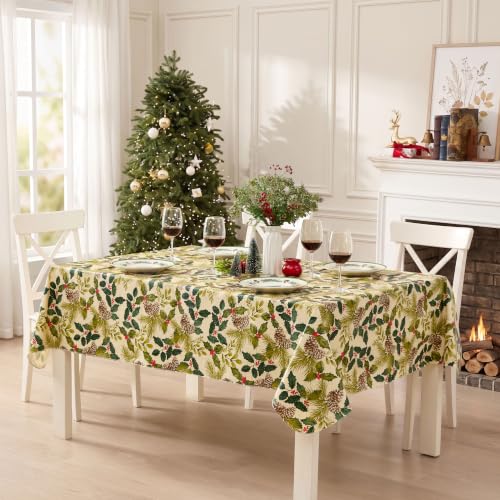 Christmas Vinyl Tablecloth 60 x 120 Inch Rectangular Holiday Decor with Flannel Backing