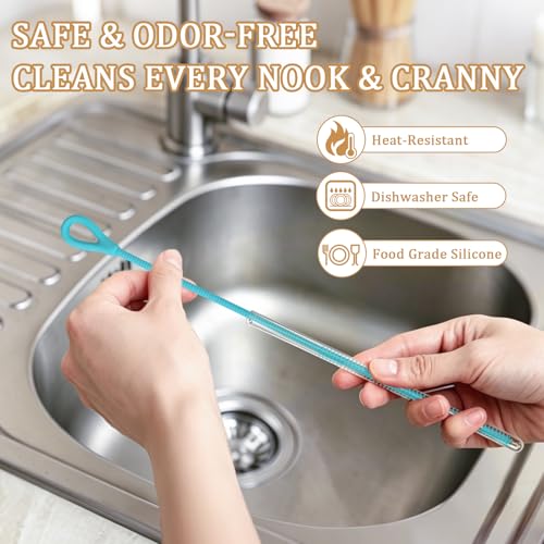 SHEHARUHI 4-Piece Silicone Straw Cleaning Brush Set - Grey & Blue
