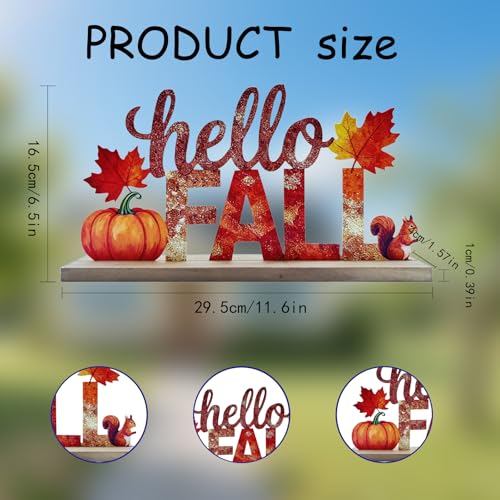 Hello Fall Metal Tabletop Sign - Rustic 3D Harvest Pumpkin Decor