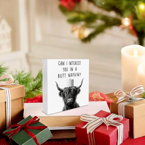 Highland Cow Napkin Wood Sign - Funny Bathroom Decor