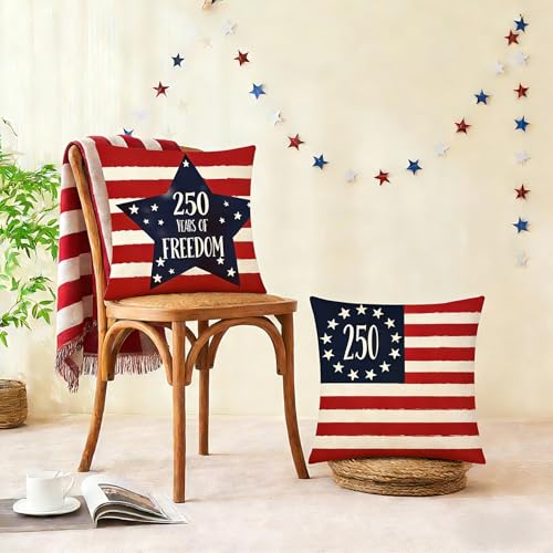 Set of 4 250 Years America Anniversary Pillow Covers - Stars & Stripes 18x18