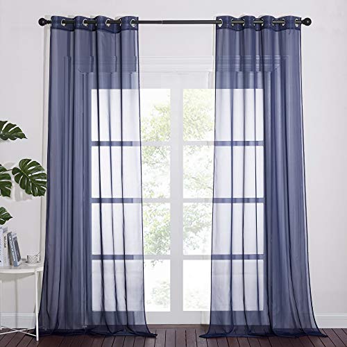 NICETOWN Dark Blue Sheer Curtains - 54" x 90" Grommet Panels