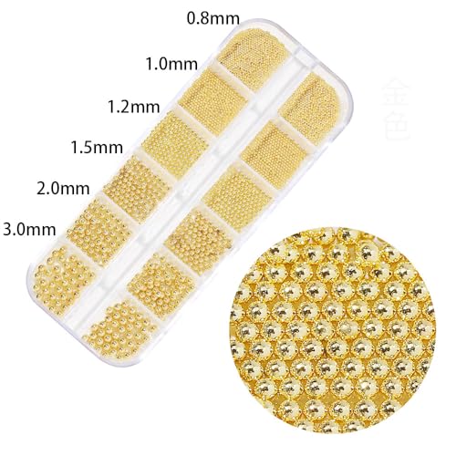 Bellecrey Gold Nail Caviar Beads and Micro Ball Charms Assorted Sizes