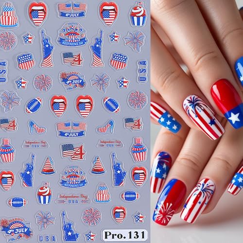 5D Embossed 4th of July Nail Stickers Patriotic Independence Day Decals