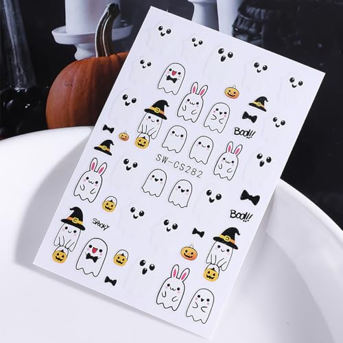 Halloween Nail Art Stickers 8 Sheets 3D Self-Adhesive Ghost Pumpkin Decals