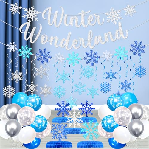 Winter Wonderland Snowflake Party Decorations Set - 62 Pcs Christmas & Holiday Hanging Decor