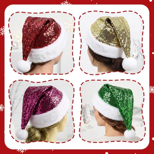 Rose Red 20in Adults Sequin Christmas Hat Sparkling Holiday Headwear