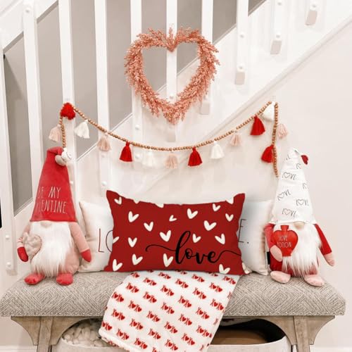 RABUSOFA Valentine's Day Decorative Pillow Cover - 12x20 Inch Red Heart