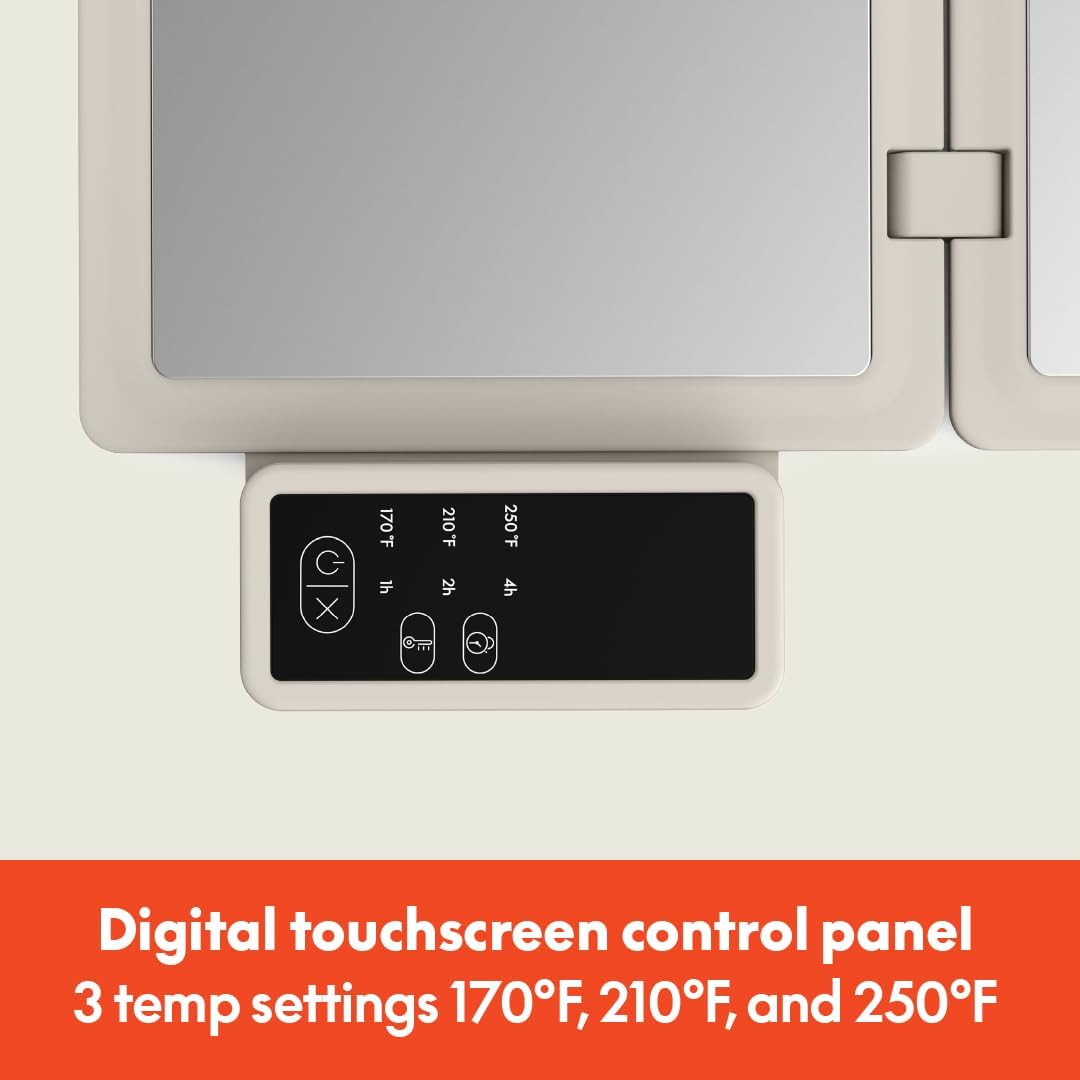 Bella Fold & Store Warming Tray - Adjustable Temperature & Timer, 24.8” to 8.3” Wide, Auto Shutoff, Stainless Steel, Oatmilk