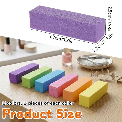12 Pcs Nail Buffer Blocks 4-Sided Multicolor Sponge Files for Acrylic & Natural Nails