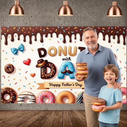 Happy Father's Day Banner - Donuts with Dad Backdrop 70.8x43.3in