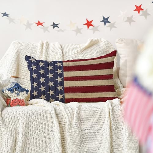 Patriotic 4th of July Throw Pillow Cover - 12x20 Inch Red & Blue