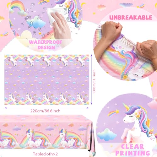 Cextoga Unicorn Disposable Tablecloths, 4-Pack Waterproof Party Covers