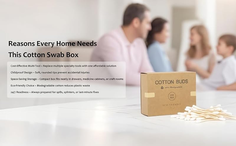 Eco-Friendly Bamboo Cotton Swabs 200pcs Biodegradable Double-Tipped Buds