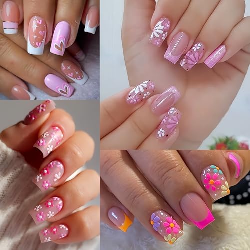 5D Embossed Flower Nail Art Stickers - Self-Adhesive Daisy & Butterfly Decals (4 Sheets)