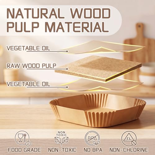 Jofuler 8-Inch Disposable Air Fryer Liners 125 Pcs for 5-8 QT Square Basket