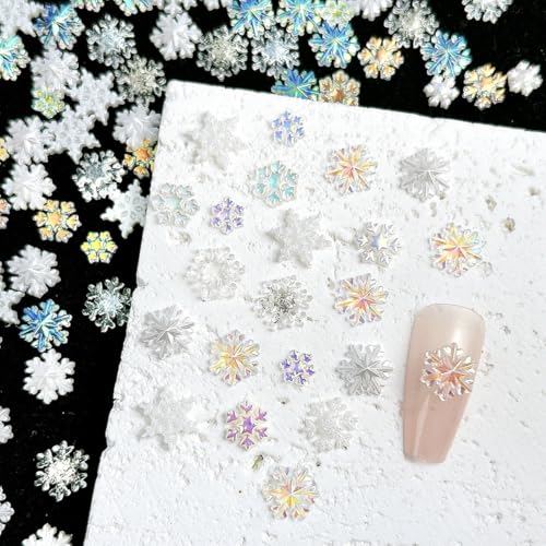 100Pcs Christmas 3D Resin Snowflake Nail Art Charms Rhinestones